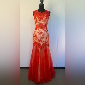 Elegant Red Lace Evening Gown